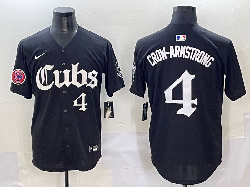 Men 2025 Chicago Cubs #4 Crow-Armstrong Black Five generations Joint Name Nike MLB Jersey style 13